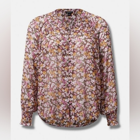 0X - TORRID • Crinkle Chiffon Smocked Blouson Sleeve Blouse - Picture 5 of 5